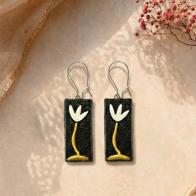 White Tulip Golden Stem Earrings