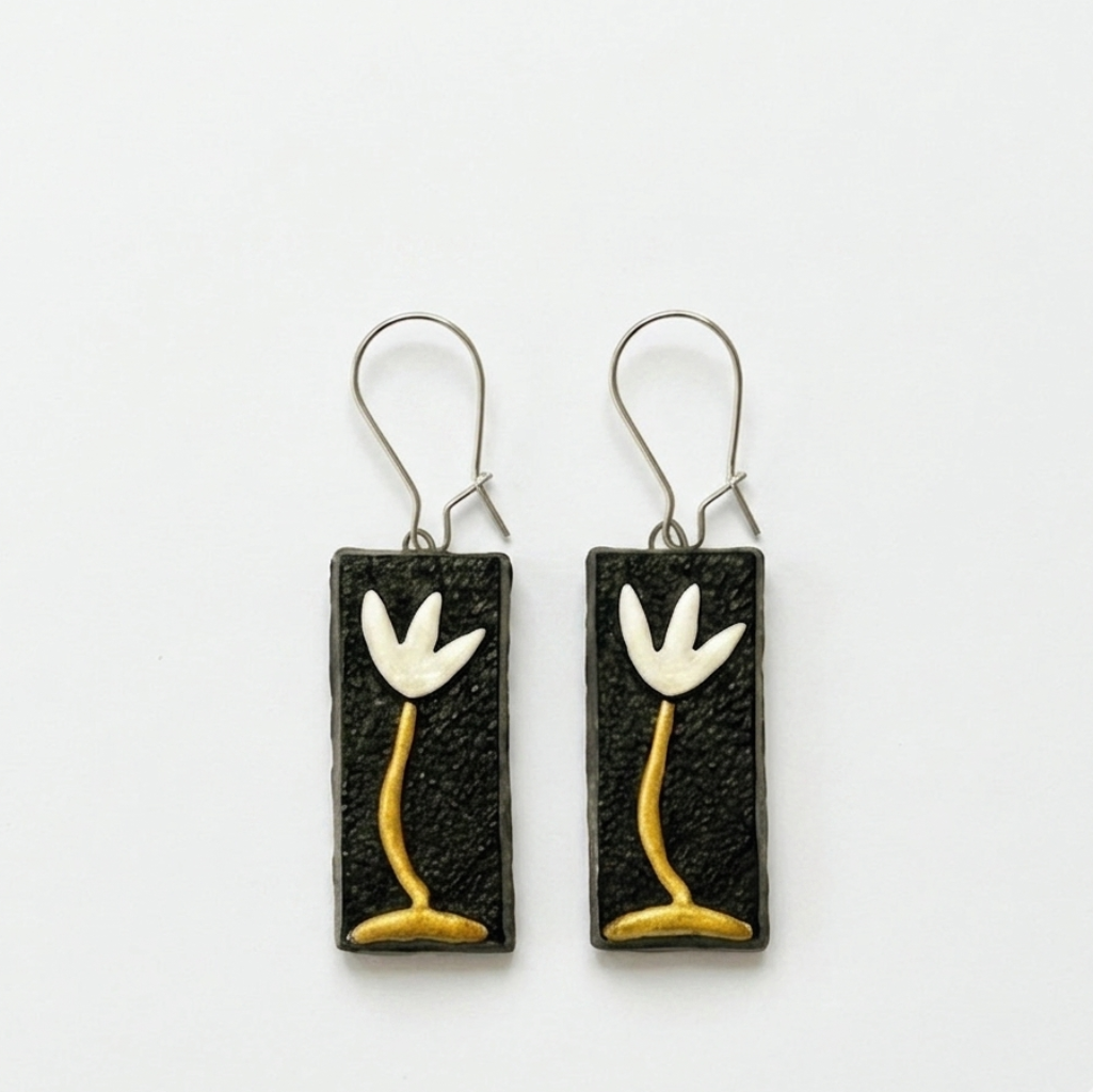 White Tulip Golden Stem Earrings