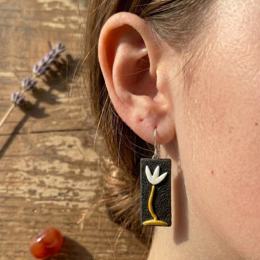 White Tulip Golden Stem Earrings